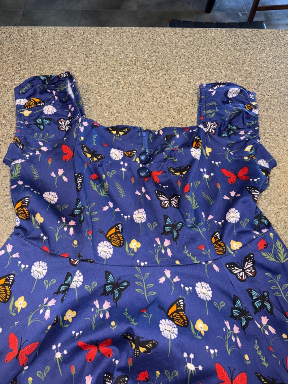 ModCloth collectif Blue Butterfly Print Fit-and-Flare Dress - Picture 3 of 3